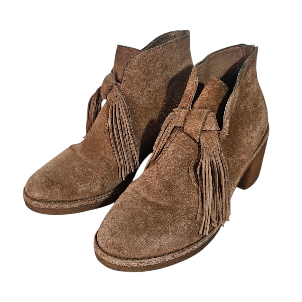 UGG‎ Corin Womens Suede Leather Fringe Ankle Tassel Block Heel Boots US 7 Brow